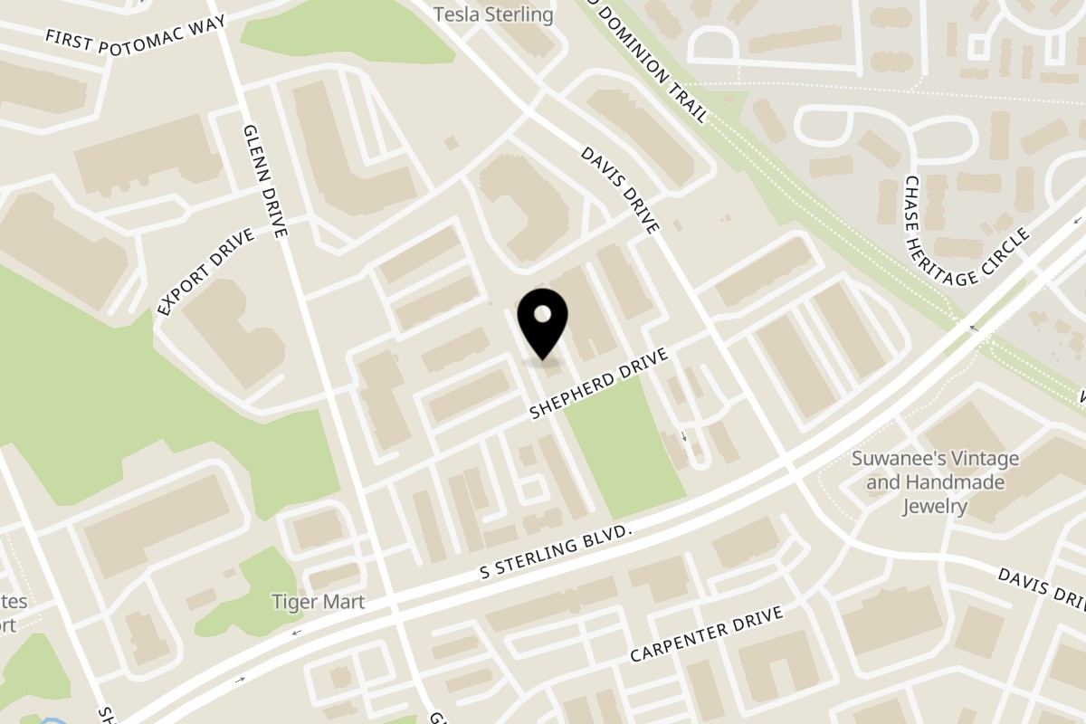Map showing the location of Romano's Deli Pizzeria on 1333 Shepard Dr #B in Sterling